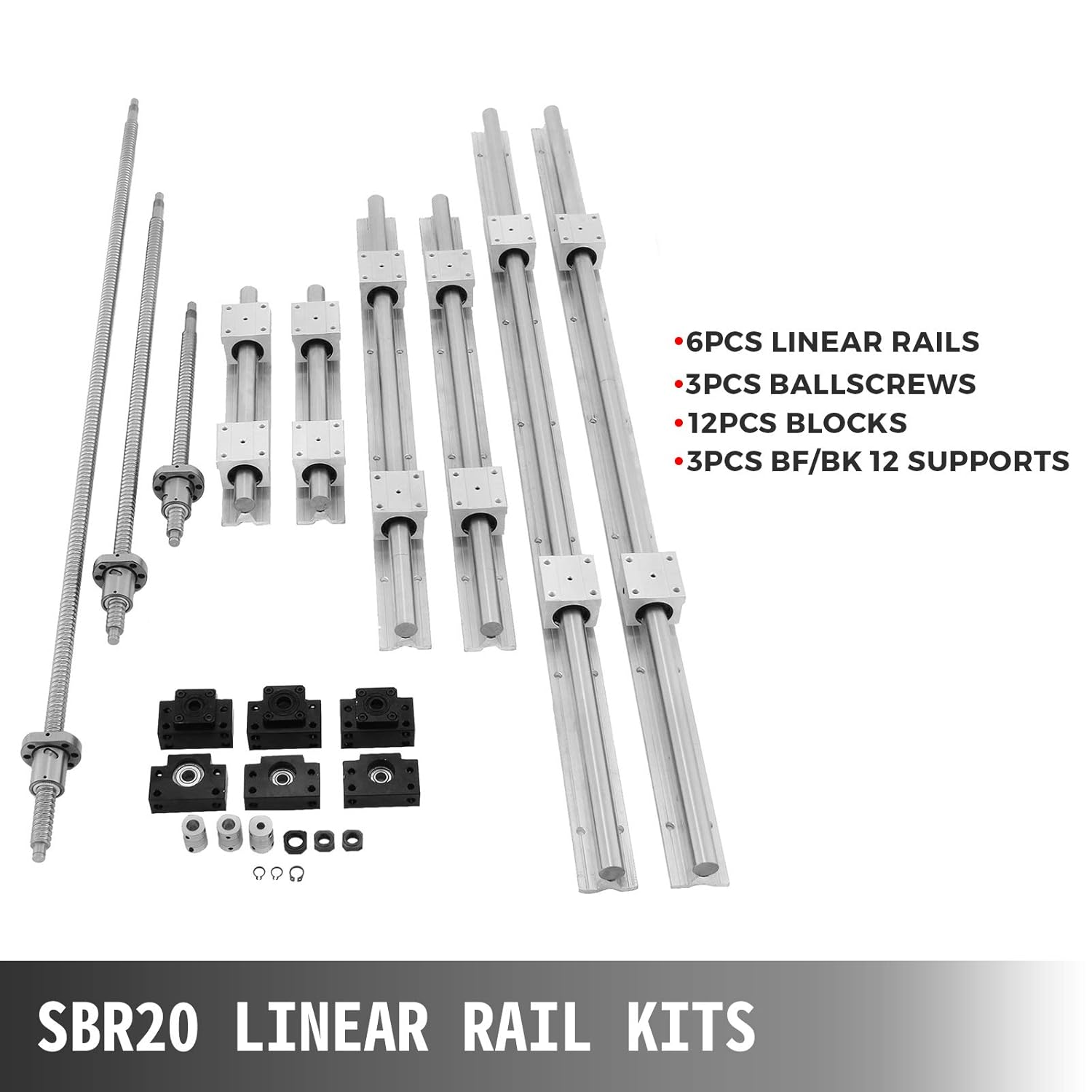 Happybuy SBR20 Linear Rail Set+3 Ballscrew RM1605-350/650/1050mm CNC Set Support Liner Rail+BK/BF12 with BK/BF 12 CNC Kit-2