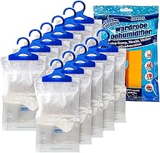 ANSIO Wardrobe Dehumidifier Hanging Bags Pack of 12 Moisture Absorbers, Trap, Condensation, Dehumidifiers for Damp, Mould, Bedroom, Caravan, Bathroom, Basement, Office – 210g Each