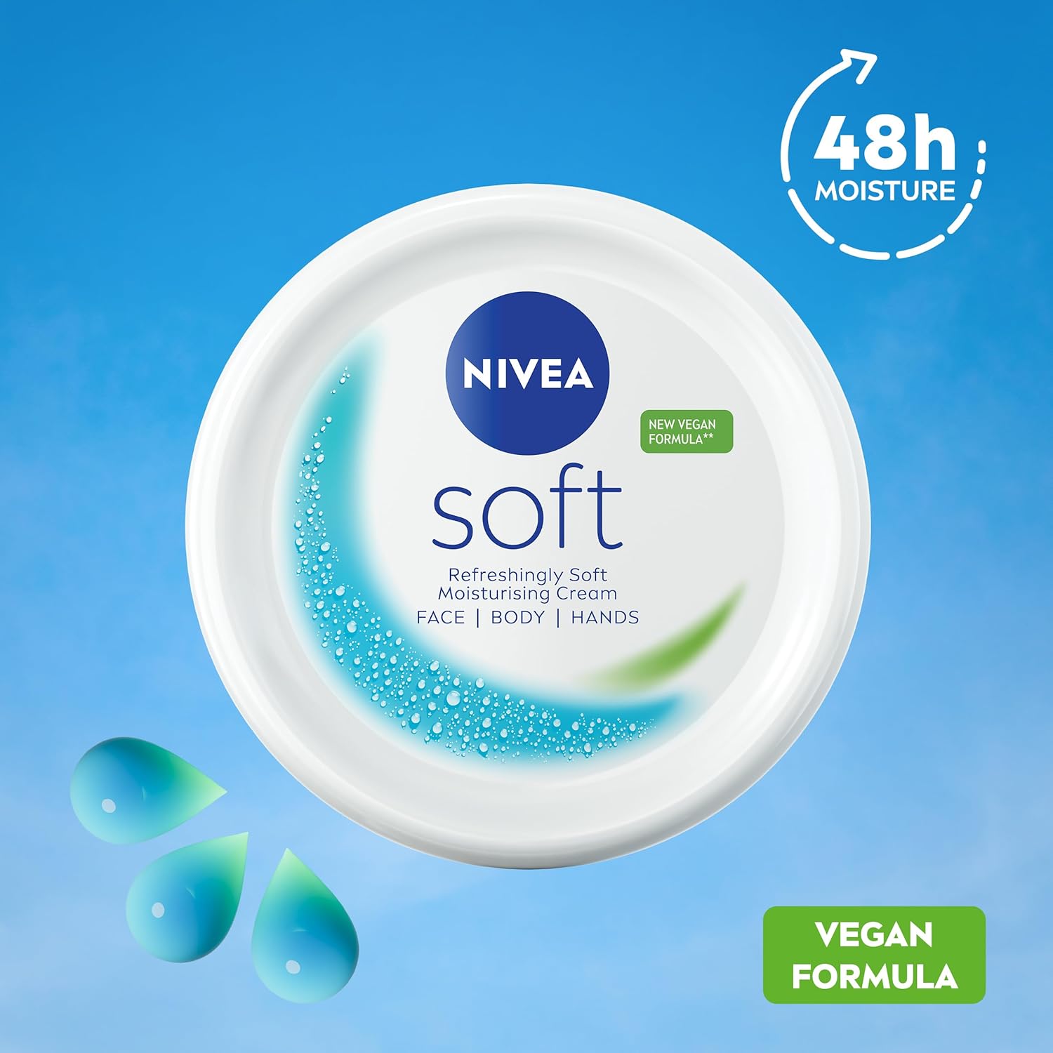 NIVEA Soft Moisturising Cream (500ml), 48H Moisturising Cream for Face, Body and Hands with Vitamin E and Jojoba Oil, Hand Cream Moisturises Deeply, Vegan Formula Day Cream-3