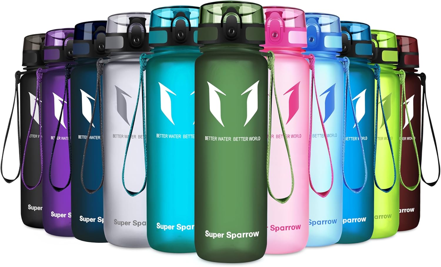 Super Sparrow Sports Water Bottle - 350ml & 500ml & 750ml & 1000ml - Non-Toxic BPA Free & Eco-Friendly Tritan Co-Polyester Plastic - For Running, Gym, Yoga, Outdoors and Camping-0