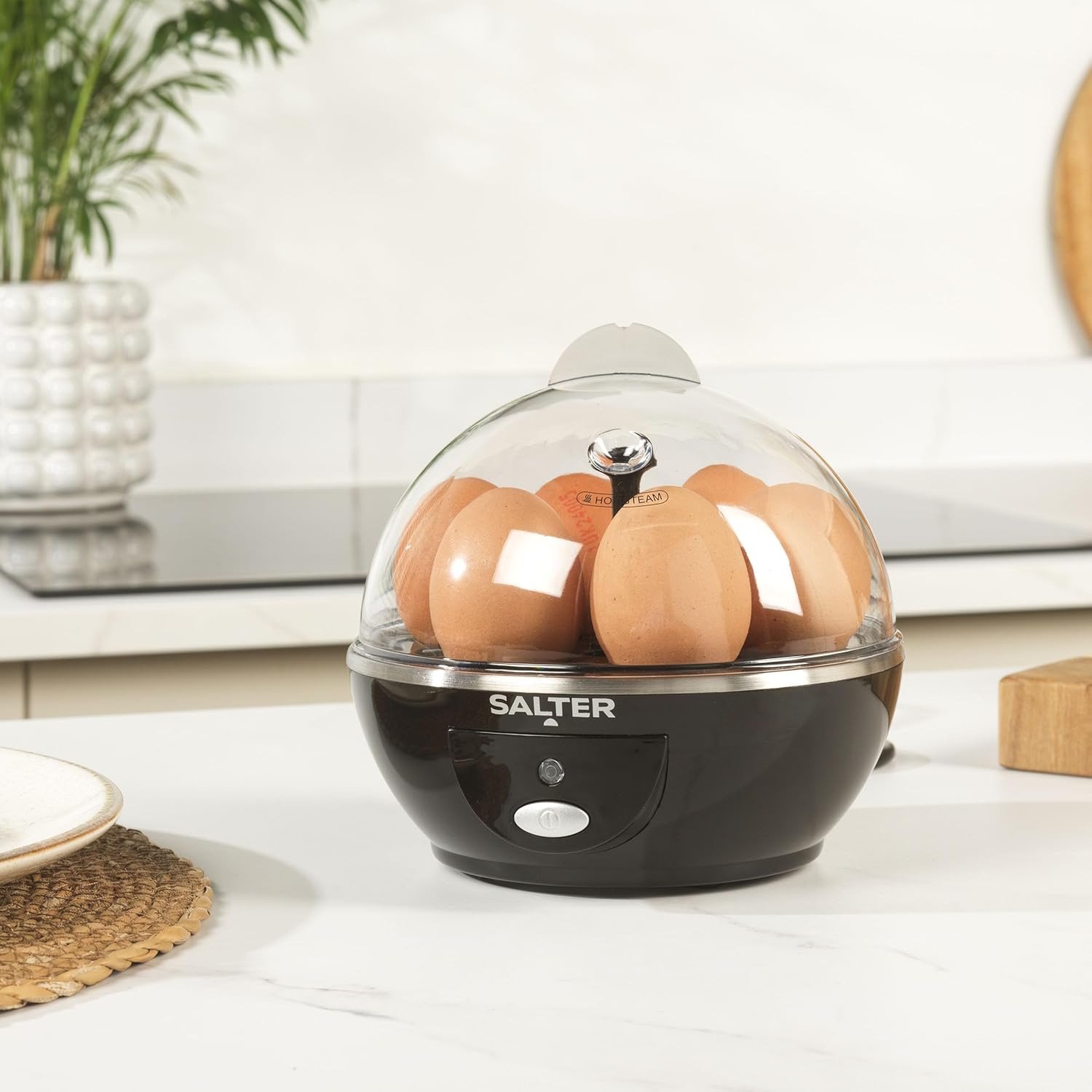 Salter Electric Multi Egg Cooker - 6 Egg Capacity Boiler, Great For Soft Dippy, Hard & Poached Eggs, Includes Measuring Cup, Removable Egg Rack and 2 Poaching Trays, Easy Clean, Compact, 430W-1