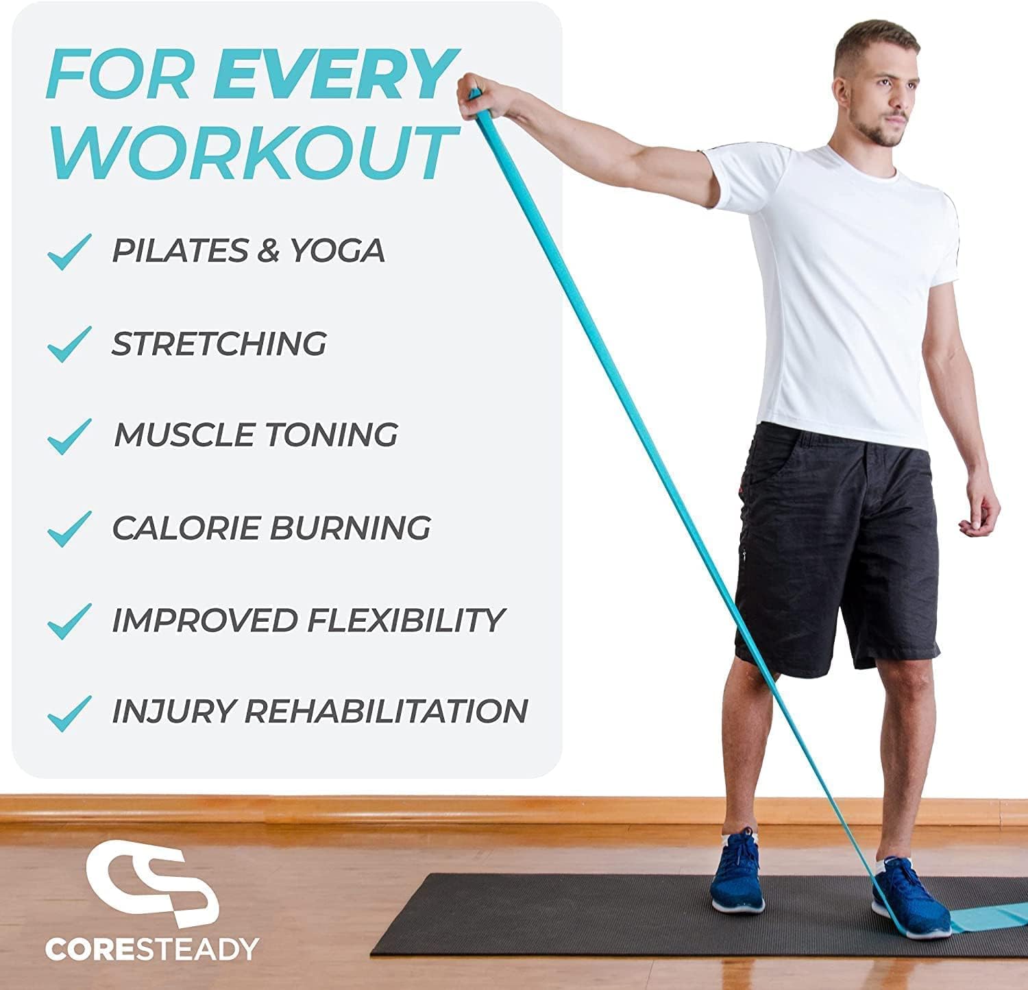 Coresteady Resistance Band For Men & Women - Exercise Band to Build Strength, Flexibility, Muscle & Tone - For Fitness, Stretching, Pilates, Physio & Yoga - With Exercise Guide-1