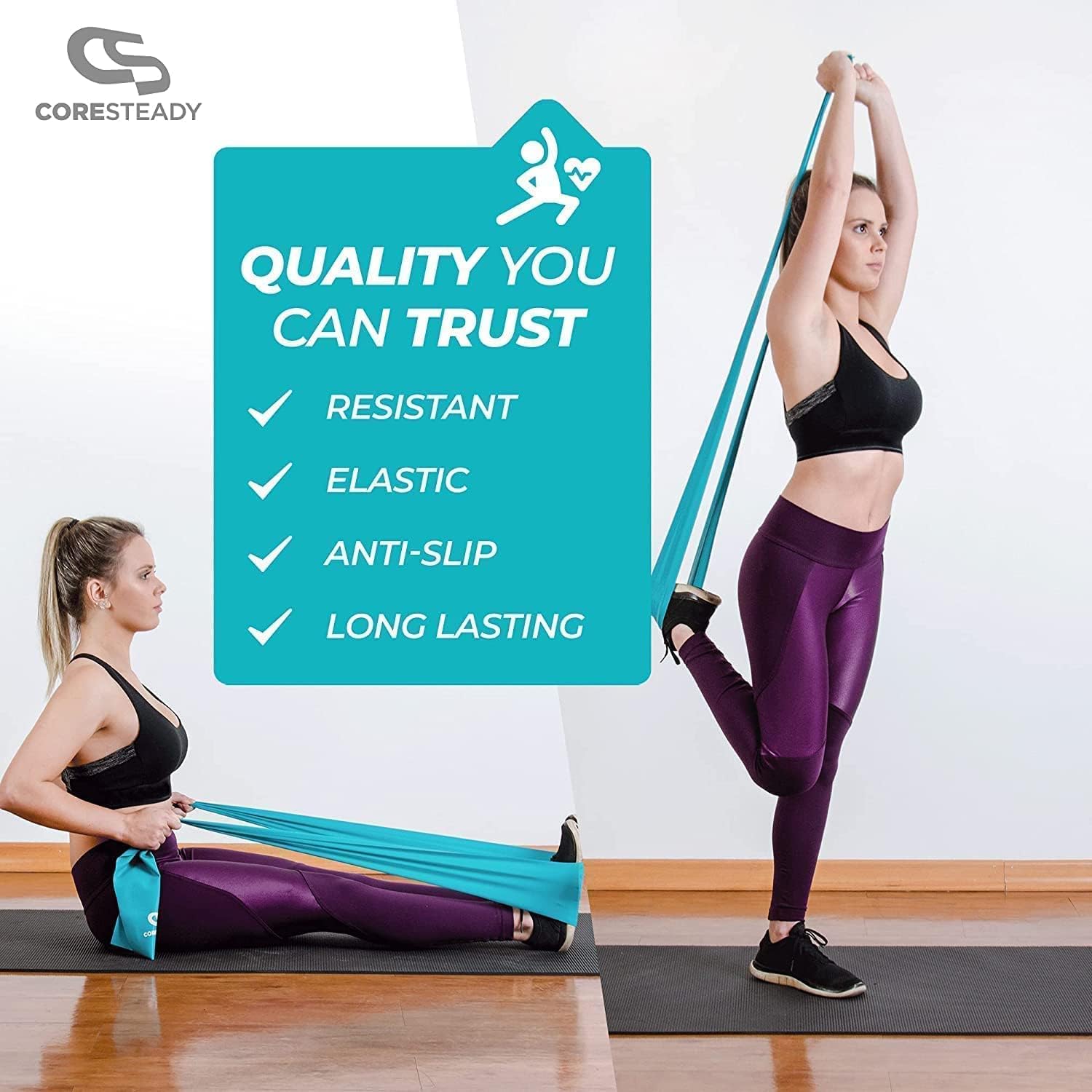 Coresteady Resistance Band For Men & Women - Exercise Band to Build Strength, Flexibility, Muscle & Tone - For Fitness, Stretching, Pilates, Physio & Yoga - With Exercise Guide-2