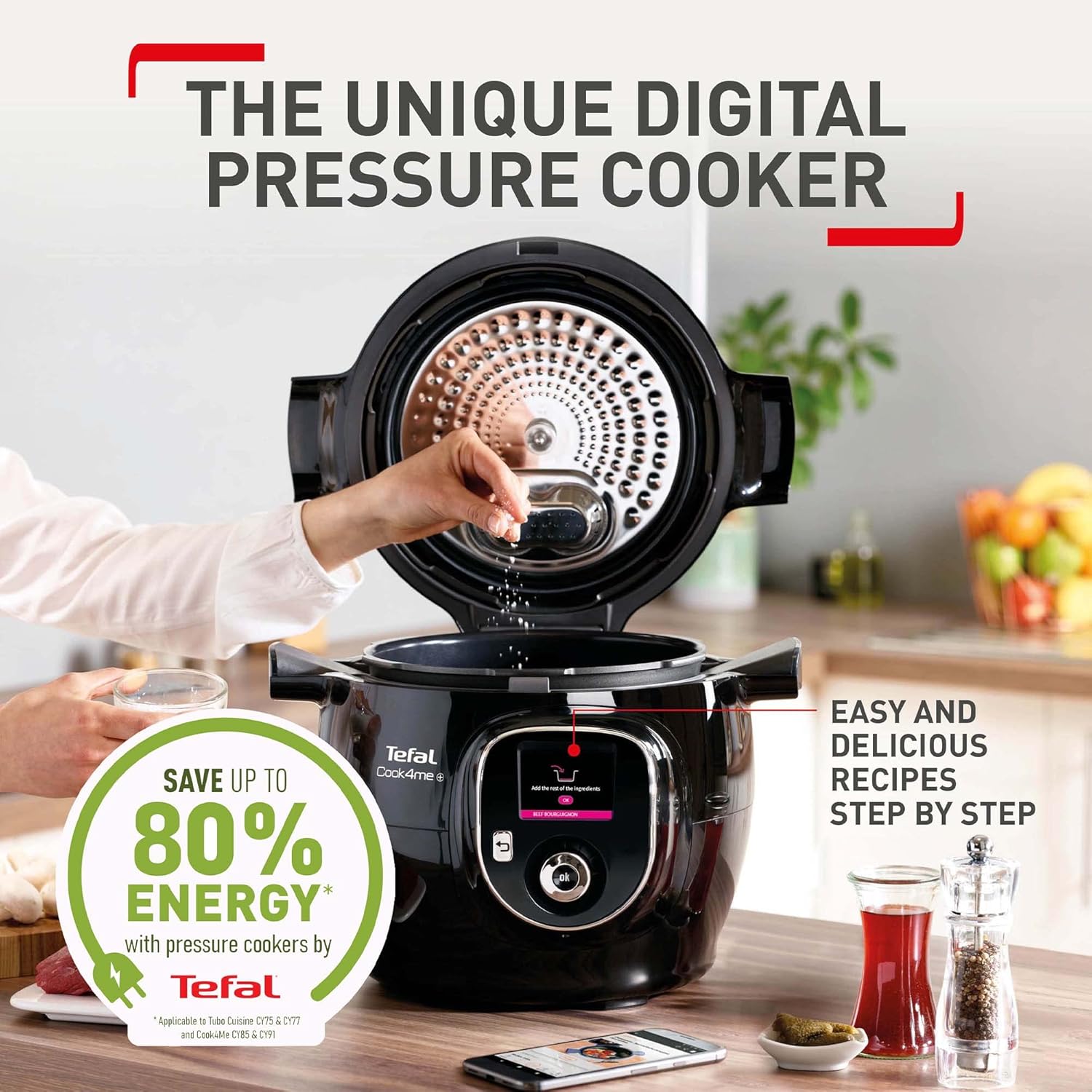 Tefal Cook4Me+ CY851840 One-Pot Digital Pressure Cooker - 6 Litre/Black and Stainless Steel-1