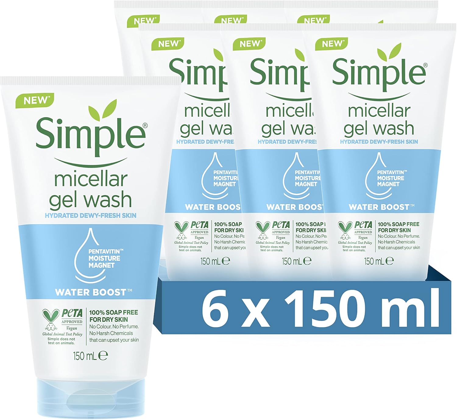 Simple Water Boost Micellar Facial Gel Wash 150ml,pack of 6-0