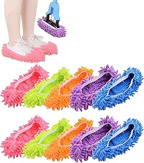 MINGZE 10pcs (5 Pairs) Duster Mop Slippers Shoes Cover, Dust Cleaner Reusable Microfiber Foot Socks Floor Dust Dirt Hair Cleaner for Home Floor, Bathroom, Office, Kitchen, House Polishing Cleaning