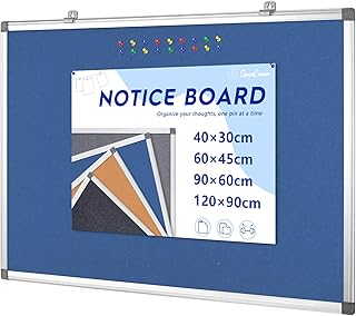 SwanSea Fabric Pin Board Felt Bulletin Boards Blue Noticeboard for Home Office School,with Fixing,60x45cm