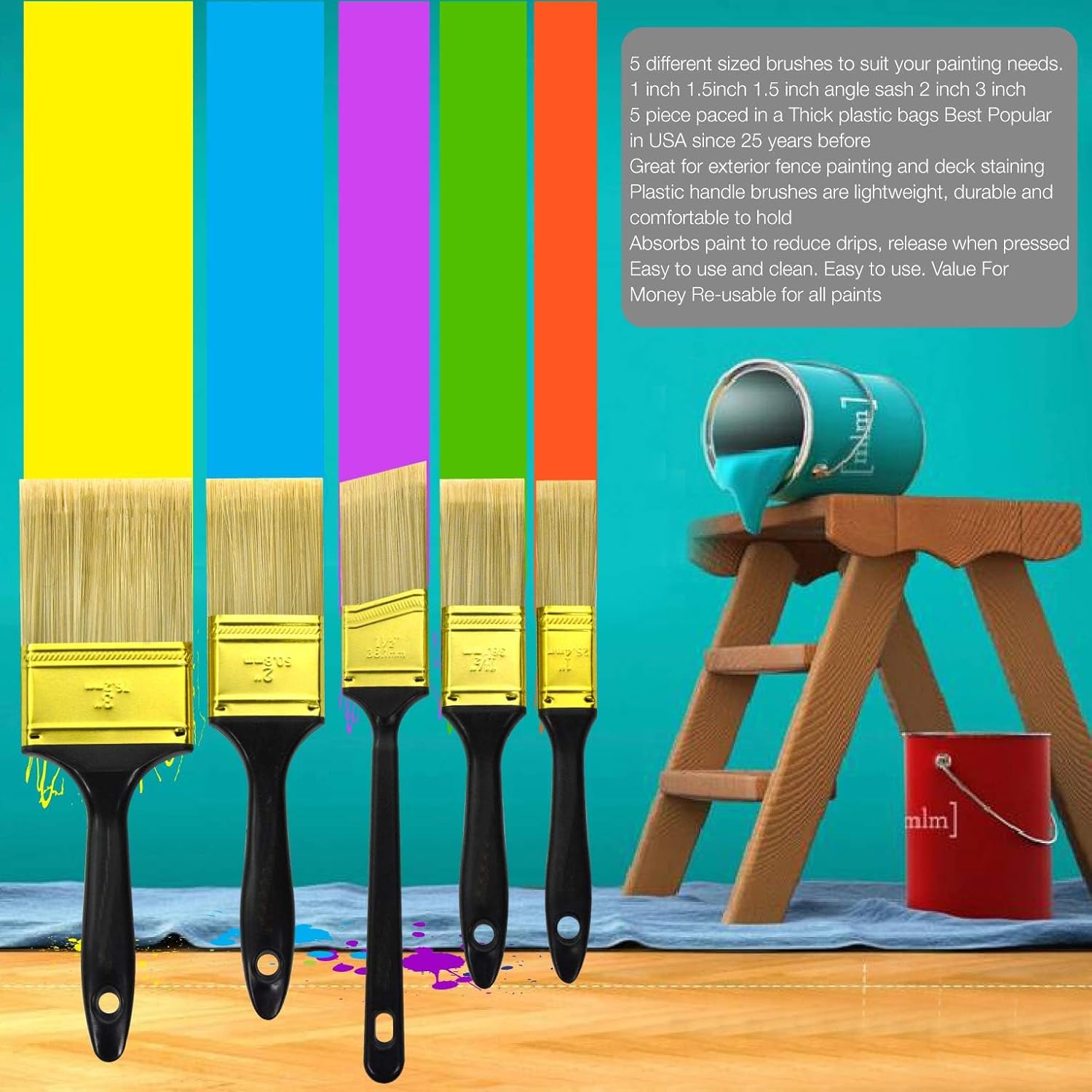 Great Andrew Paint Brushes, 30 PCS Great Value Multi use(3" 2" 1.5" 1" Flat &1.5" Angled) Paint Brush Pack, Paint Brushes Set for Home Furniture Fences and Wall Trim-7