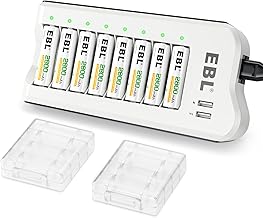 EBL Upgraded 8 Bays AA AAA Battery Charger with USB Ports and 8 Counts 2800mAh AA Batteries, Rechargeable Batteries and Charger Set