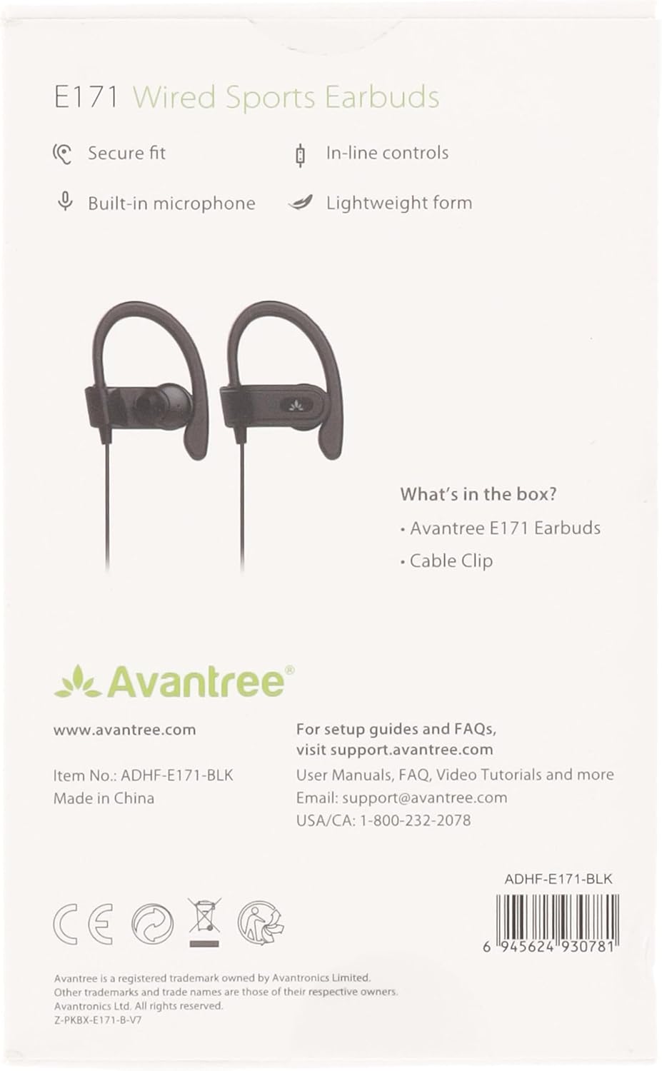 Avantree E171 Sports Headphones Wired with Microphone, Sweatproof Running Over Ear Earphones with Ear Hook, in Ear Jogging Earbuds for Workout Exercise Gym Compatible with iPhone, Cell Phones-8