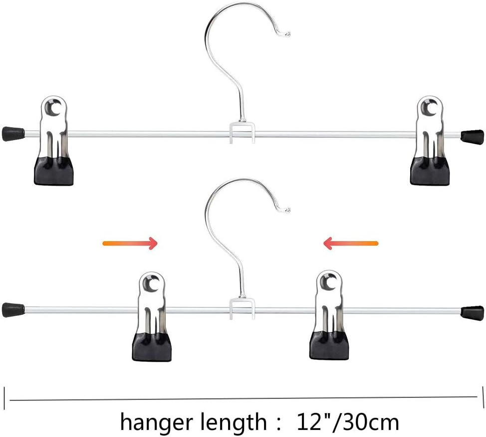 Trouser Hangers, 20 Pack Skirt Hangers with Adjustment Metal Grip Pant Hangers for Heavy Duty Durable Space Saving, Silver-1