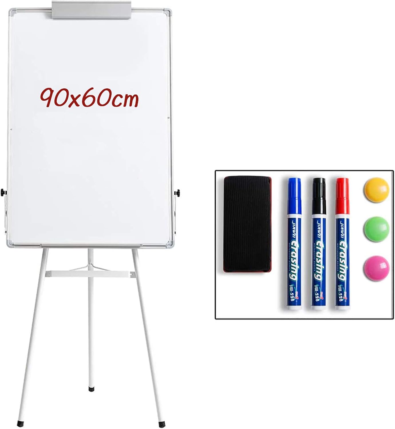 DOEWORKS Magnetic Whiteboard with Stand, Portable Magnetic Dry Erase Board/Tripod Flipchart Easel Whiteboard, Height Adjustable White Board for Office Home Classroom, 90cm x 60cm-0