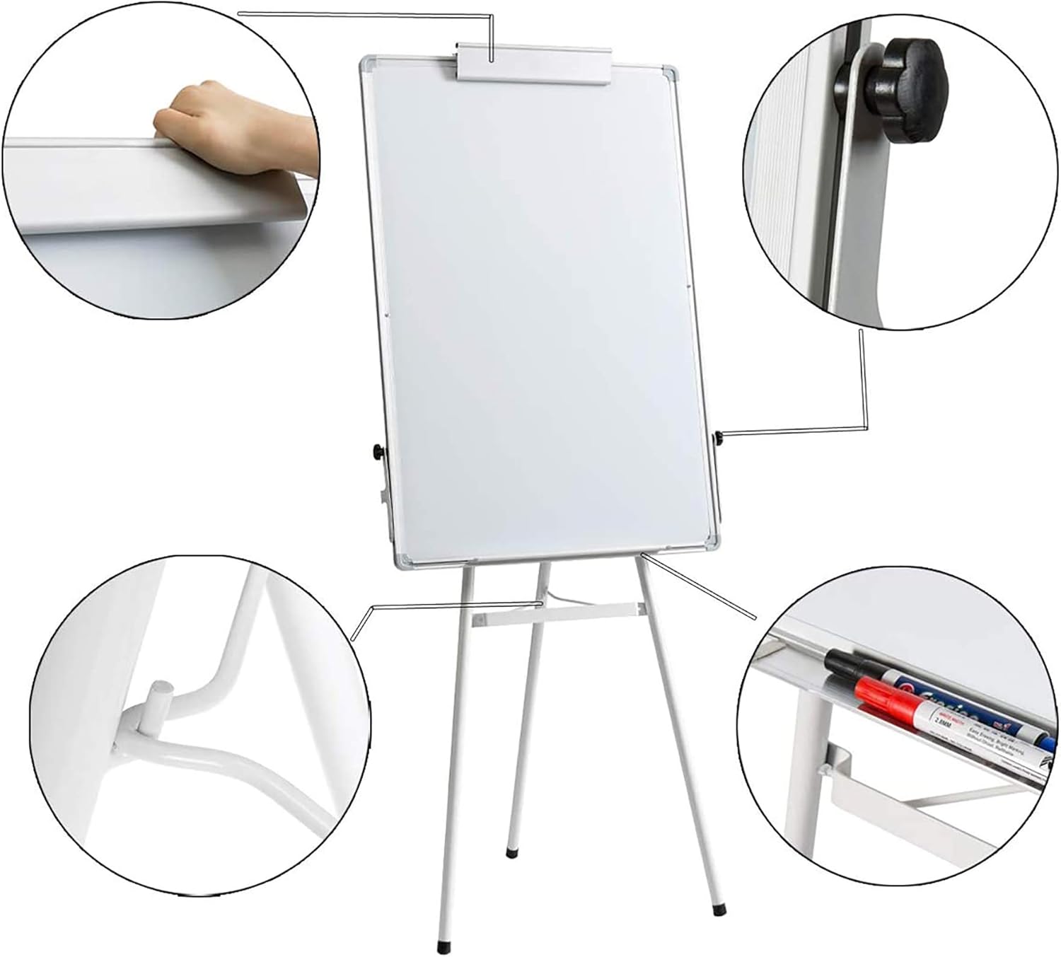 DOEWORKS Magnetic Whiteboard with Stand, Portable Magnetic Dry Erase Board/Tripod Flipchart Easel Whiteboard, Height Adjustable White Board for Office Home Classroom, 90cm x 60cm-2