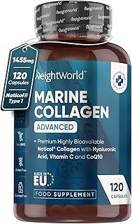 Marine Collagen Capsules 1455mg - 120 Capsules - Naticol Type 1 Collagen Supplements for Women & Men - Hydrolysed Marine Collagen Peptides Complex with Hyaluronic Acid, Vitamin C, Zinc & CoQ10