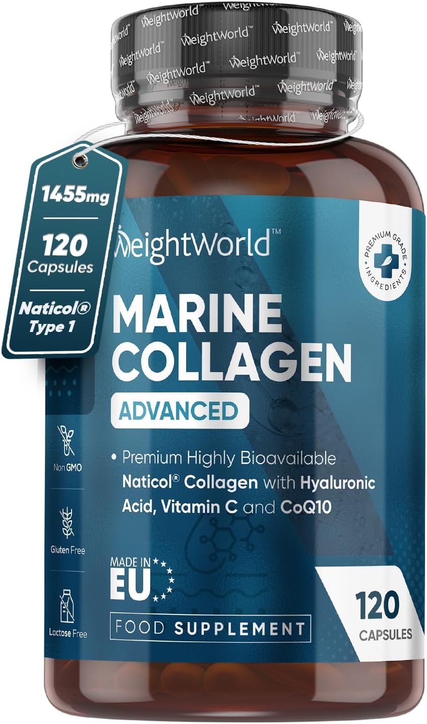 Marine Collagen Capsules 1455mg - 120 Capsules - Naticol Type 1 Collagen Supplements for Women & Men - Hydrolysed Marine Collagen Peptides Complex with Hyaluronic Acid, Vitamin C, Zinc & CoQ10-0