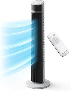 Pro Breeze Silent Bladeless Tower Fan with Remote Control, 90° Oscillation, 15H Timer, 4 Modes, 3 Speeds - Powerful Electric 45W Motor Standing Fan - Portable Quiet Fan for Bedroom, White