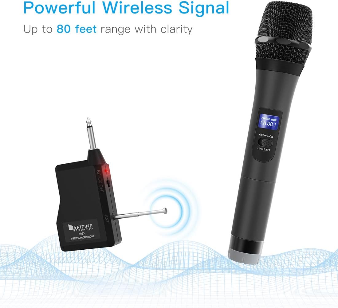 FIFINE Wireless Microphone, Handheld Dynamic Microphone Wireless mic System for Karaoke Nights and House Parties to Have Fun Over the Mixer,PA System,Speakers-K025-4