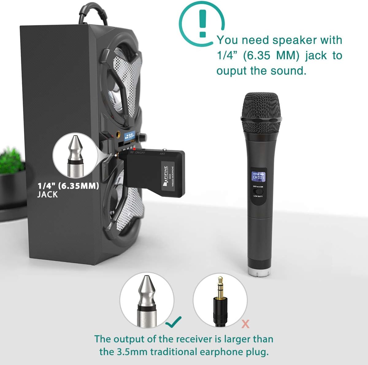 FIFINE Wireless Microphone, Handheld Dynamic Microphone Wireless mic System for Karaoke Nights and House Parties to Have Fun Over the Mixer,PA System,Speakers-K025-5