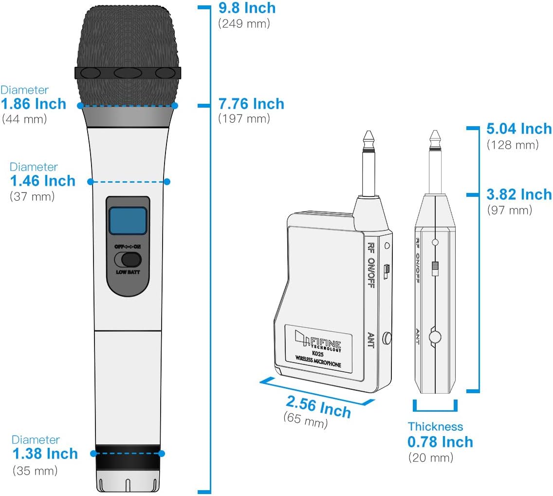 FIFINE Wireless Microphone, Handheld Dynamic Microphone Wireless mic System for Karaoke Nights and House Parties to Have Fun Over the Mixer,PA System,Speakers-K025-7