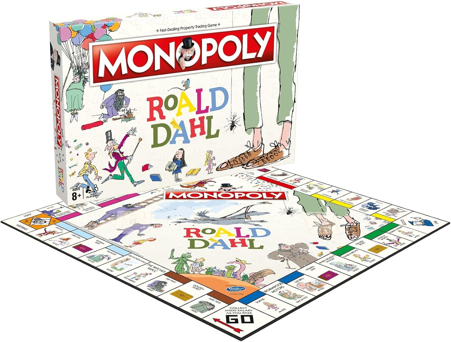 Winning Moves Roald Dahl Monopoly Board Game, Choose your token from Matilda’s books, James’s Giant Peach and tour characters and locations from the Roald Dahl stories, for ages 8 plus-1