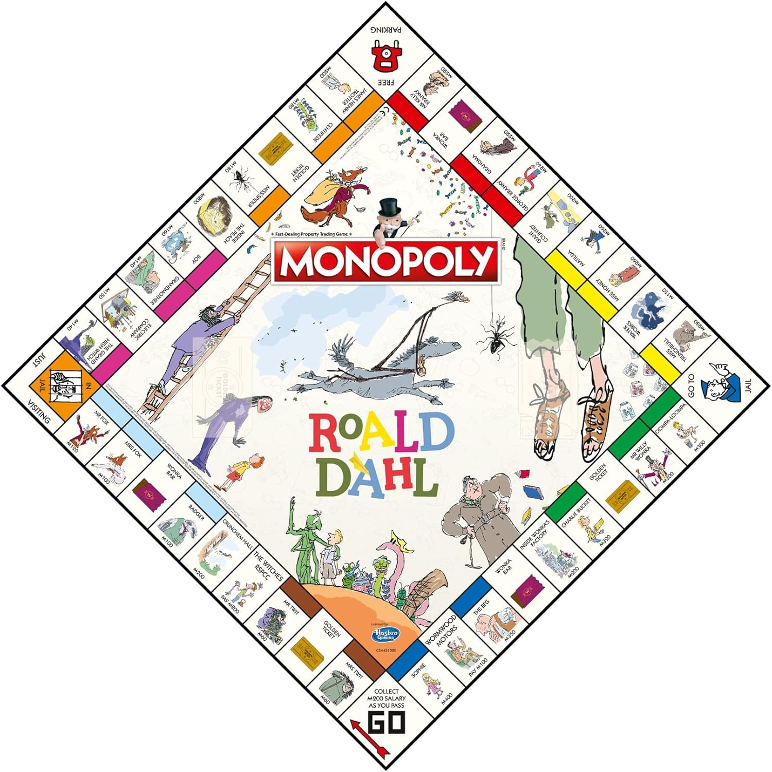 Winning Moves Roald Dahl Monopoly Board Game, Choose your token from Matilda’s books, James’s Giant Peach and tour characters and locations from the Roald Dahl stories, for ages 8 plus-2