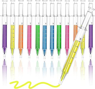 MINGZE Creative Lovely Syringe Highlighters Fluorescent Needle Watercolor Pen with 6 Colors (12pcs)…