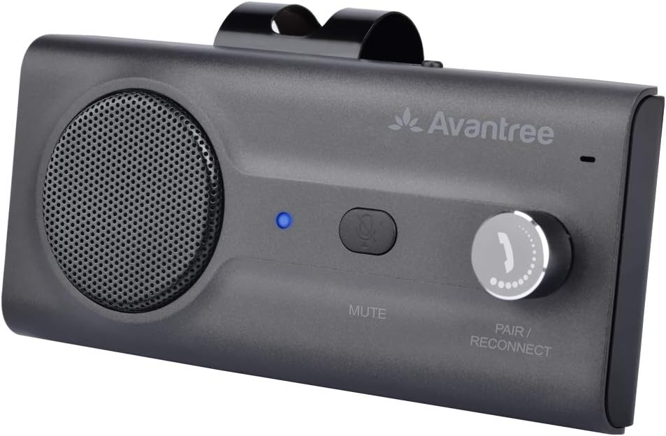 Avantree CK11 Hands Free Bluetooth 5.0 Car Kits, Quality Loud Speakerphone, Siri Assistant Support, Motion AUTO ON, Volume Knob, Wireless in Car Handsfree Speaker Kit with Visor Clip - Titanium-0