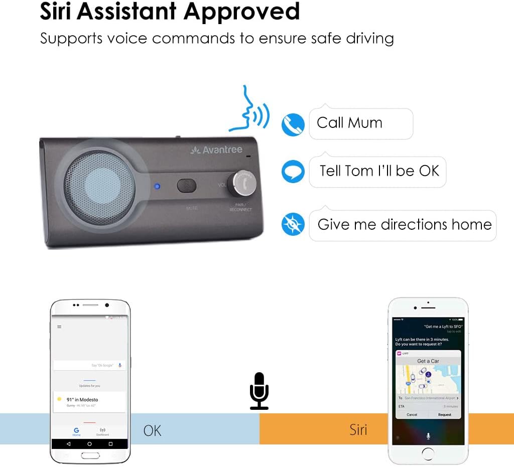 Avantree CK11 Hands Free Bluetooth 5.0 Car Kits, Quality Loud Speakerphone, Siri Assistant Support, Motion AUTO ON, Volume Knob, Wireless in Car Handsfree Speaker Kit with Visor Clip - Titanium-1