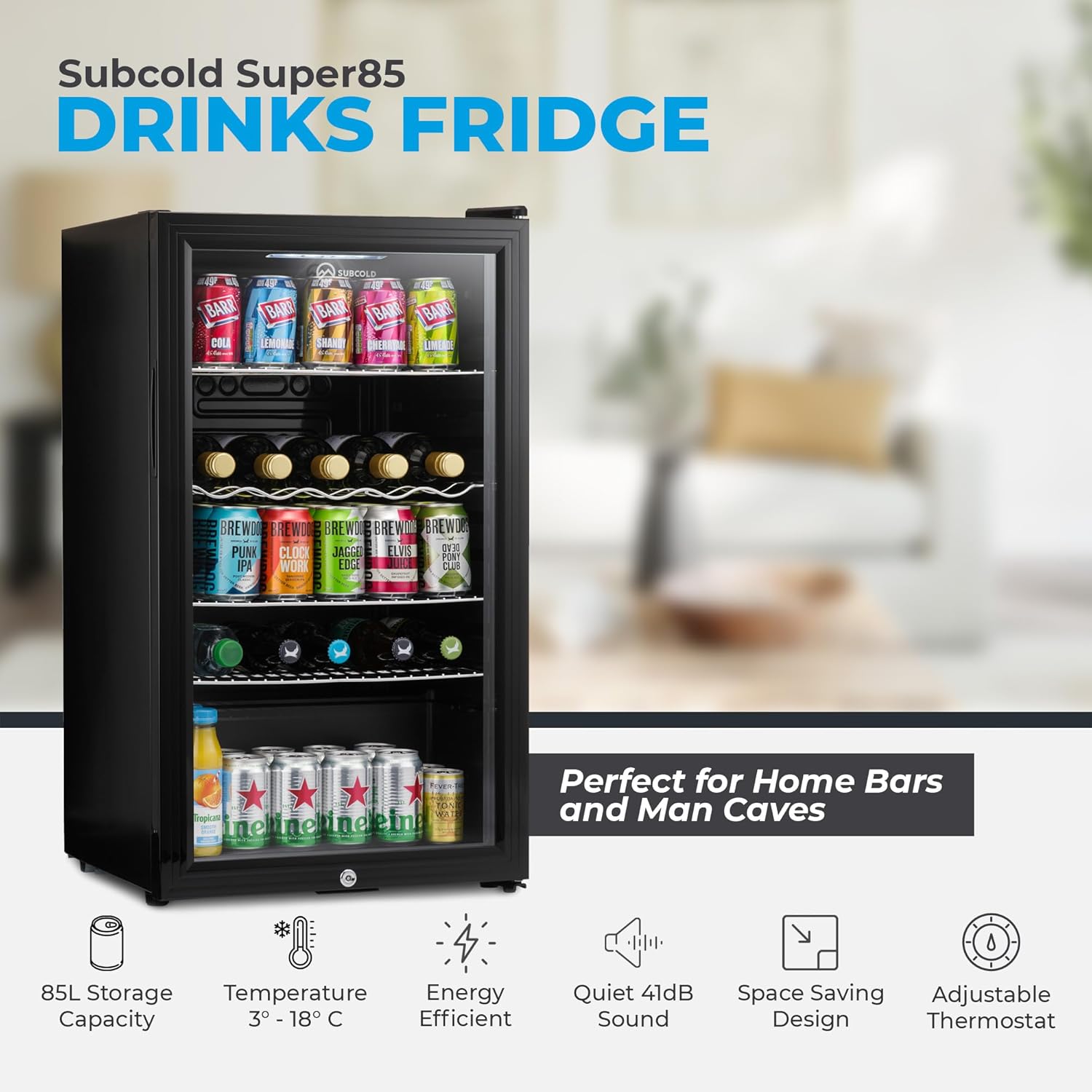 Subcold Super85 LED - Under-Counter Fridge | 85L Beer, Wine & Drinks Fridge | LED Light + Lock and Key | Energy Efficient (Black, 85L)…-3