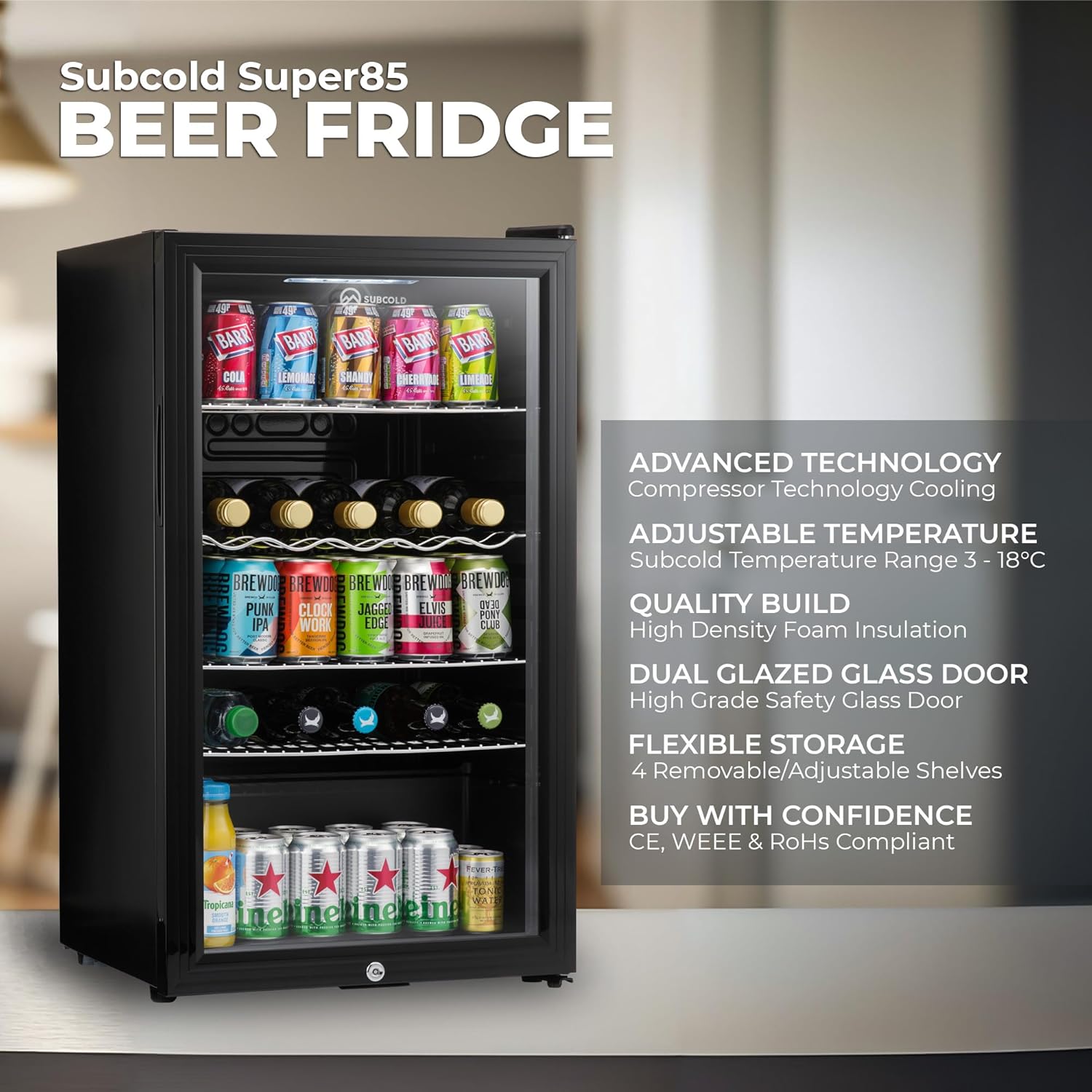 Subcold Super85 LED - Under-Counter Fridge | 85L Beer, Wine & Drinks Fridge | LED Light + Lock and Key | Energy Efficient (Black, 85L)…-5