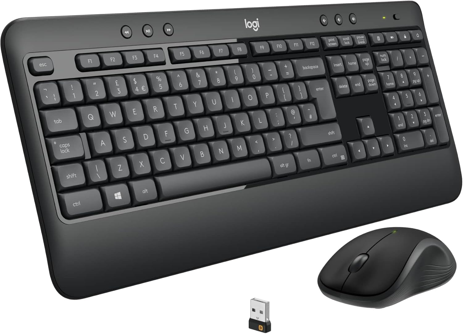 Logitech MK540 Advanced Wireless Keyboard and Mouse Combo for Windows, 2.4 GHz Unifying USB-Receiver, Multimedia Hotkeys, 3-Year Battery Life, for PC, Laptop, QWERTY UK English Layout - Black-0