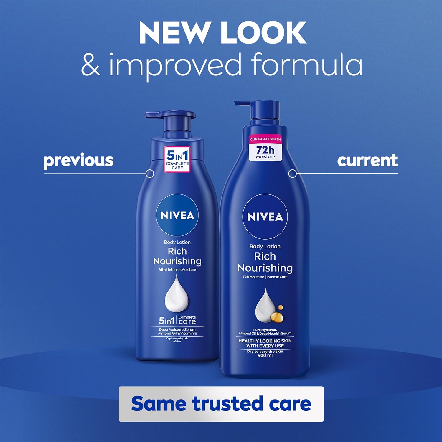 NIVEA Rich Nourishing Body Lotion (400ml), Rich 72H Hydration NIVEA Moisturiser for Dry Skin Made with Deep Moisture Serum and Almond Oil, Intensive Hydration NIVEA Body Lotion-5