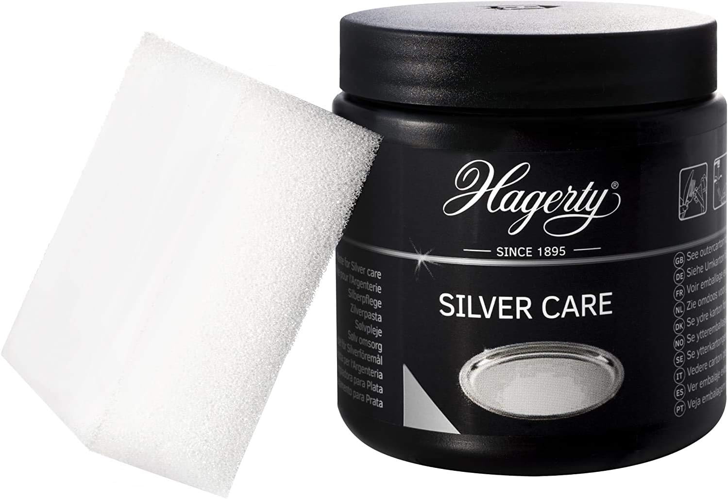 Hagerty Silver Care Silver Paste 185 g I Efficient polishing paste for cleaning & care of silver & silver plated metal I Silver polish for tarnished silverware plates I incl. sponge-0