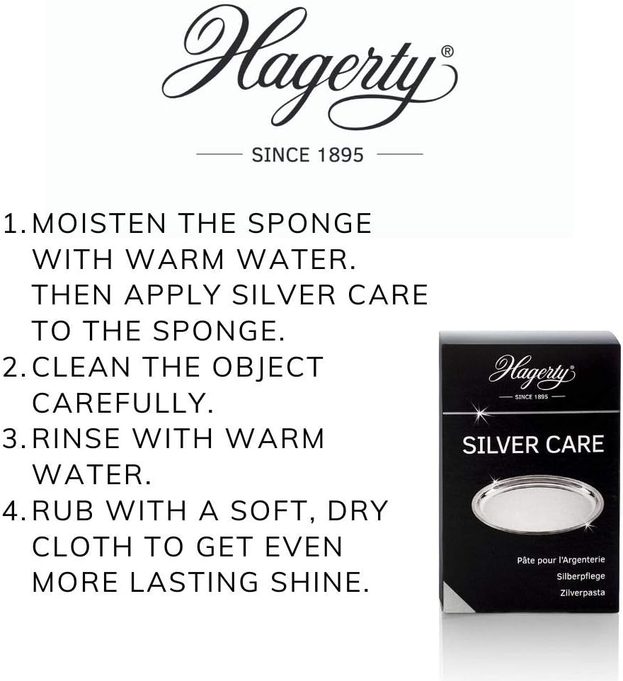 Hagerty Silver Care Silver Paste 185 g I Efficient polishing paste for cleaning & care of silver & silver plated metal I Silver polish for tarnished silverware plates I incl. sponge-5