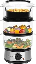 Salter 3 Tier Electric Food Steamer - 7.5L, Stackable Steaming Baskets, Dishwasher Safe, BPA Free Includes Rice Bowl, 60 Minute Timer, Compact Storage, Healthy Cooking Vegetables & Fish, 500W, EK2726