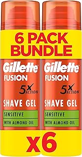 Gillette Fusion Shave Gel for Men with Almond Oil, for Sensitive Skin, 5X Action: Cleanses, Hydrates, Protects, Refreshes, and Soothes, 6x200ml