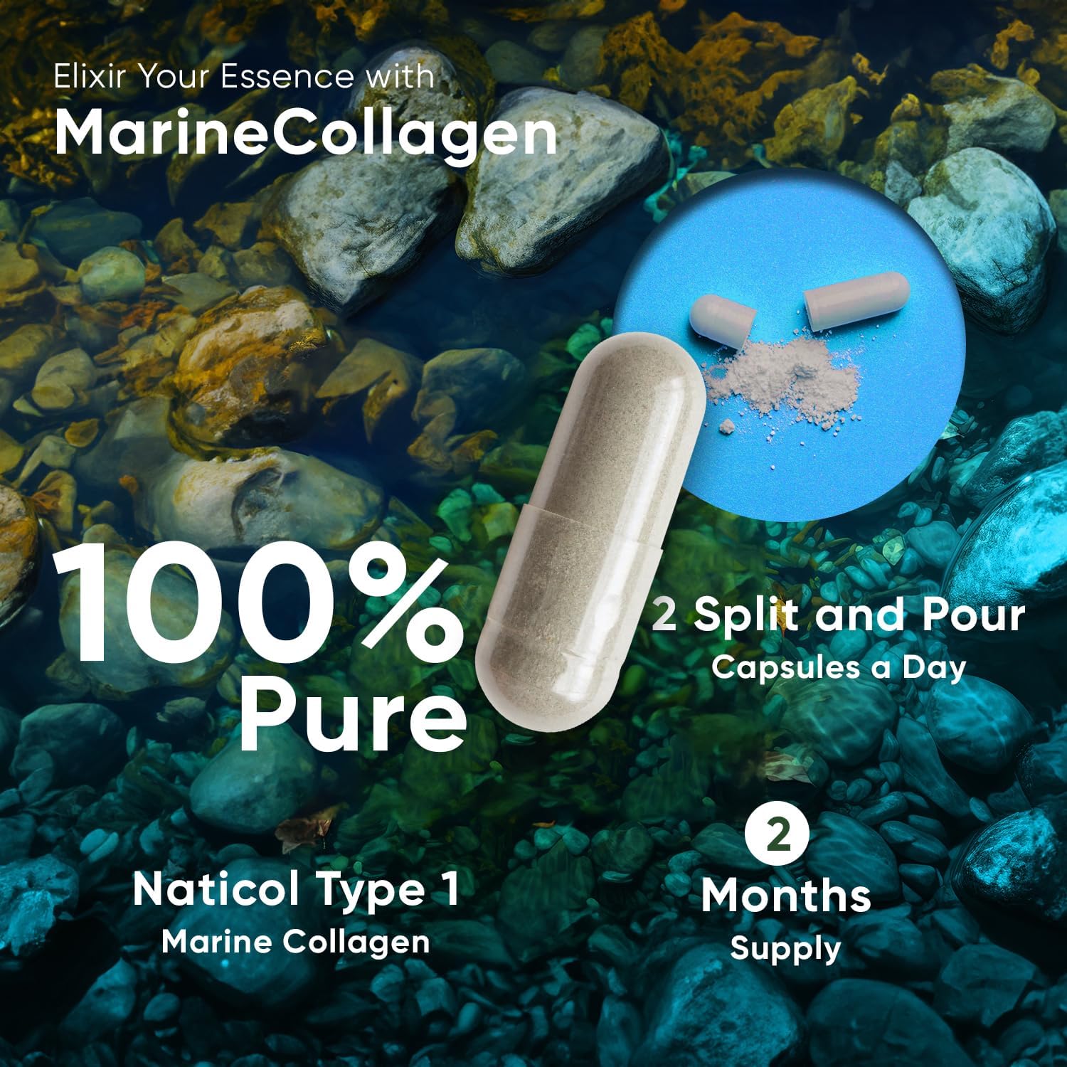 100% Pure Marine Collagen Capsules - 120 Capsules (Not Collagen Powder/Collagen Tablets) - 2 Months Supply - Collagen Supplements for Women & Men - Premium Naticol Type 1 Hydrolysed Collagen Peptides-3