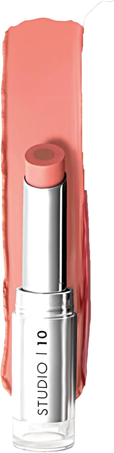 Studio 10 Wake Up & Glow Blush Stick - Long Lasting Lip & Cheek Tint for Lightweight Blush Colour - Cream Blusher for Mature Skin - with Hydrating Hyaluronic Acid Core (Shade - Peach)-0