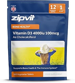 Zipvit Vitamin D3 4000 IU, 360 Vegetarian Tablets, Cholecalciferol, 1 a Day, High Strength Vitamin D Supplement, Supports Bones, Teeth, Muscles, Immune System, 12 Month Supply