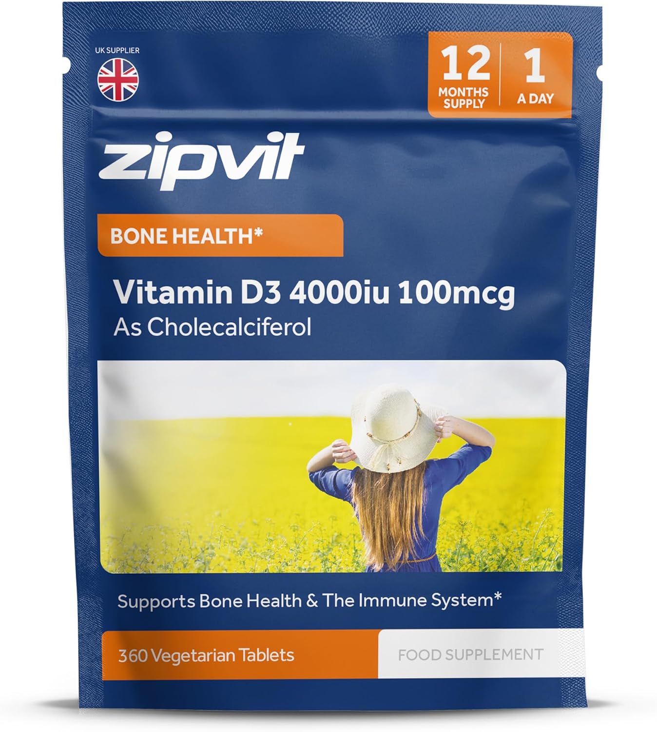 Zipvit Vitamin D3 4000 IU, 360 Vegetarian Tablets, Cholecalciferol, 1 a Day, High Strength Vitamin D Supplement, Supports Bones, Teeth, Muscles, Immune System, 12 Month Supply-0