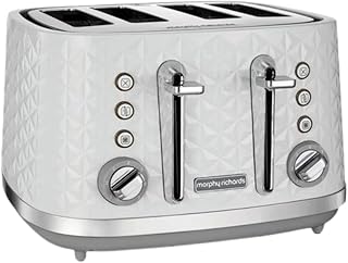 Morphy Richards Vector 4 Slice Toaster, High Gloss Geometric Design, Defrost and Reheat, Variable Width Slots, Removeable Crumb Tray, White, 248134