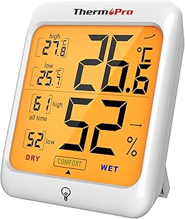 ThermoPro TP53 Hygrometer Digital Indoor Room Lab Greenhouse Thermometer Temperature Humidity Monitor Gauge Indicator for Nursery Home Office with Touch Backlight Amphibians Hygrometer