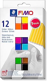 STAEDTLER 8023 C12-1 FIMO Soft Oven Hardening Polymer Modelling Clay - Basic Assorted Colours (Pack of 12 x 25g Blocks)