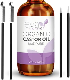 Eva Naturals Organic Castor Oil (60ml) - Promotes Hair, Eyebrow and Eyelash Growth - Diminishes Wrinkles and Signs of Aging - Hydrates and Nourishes Skin - 100% Pure - Cold Pressed