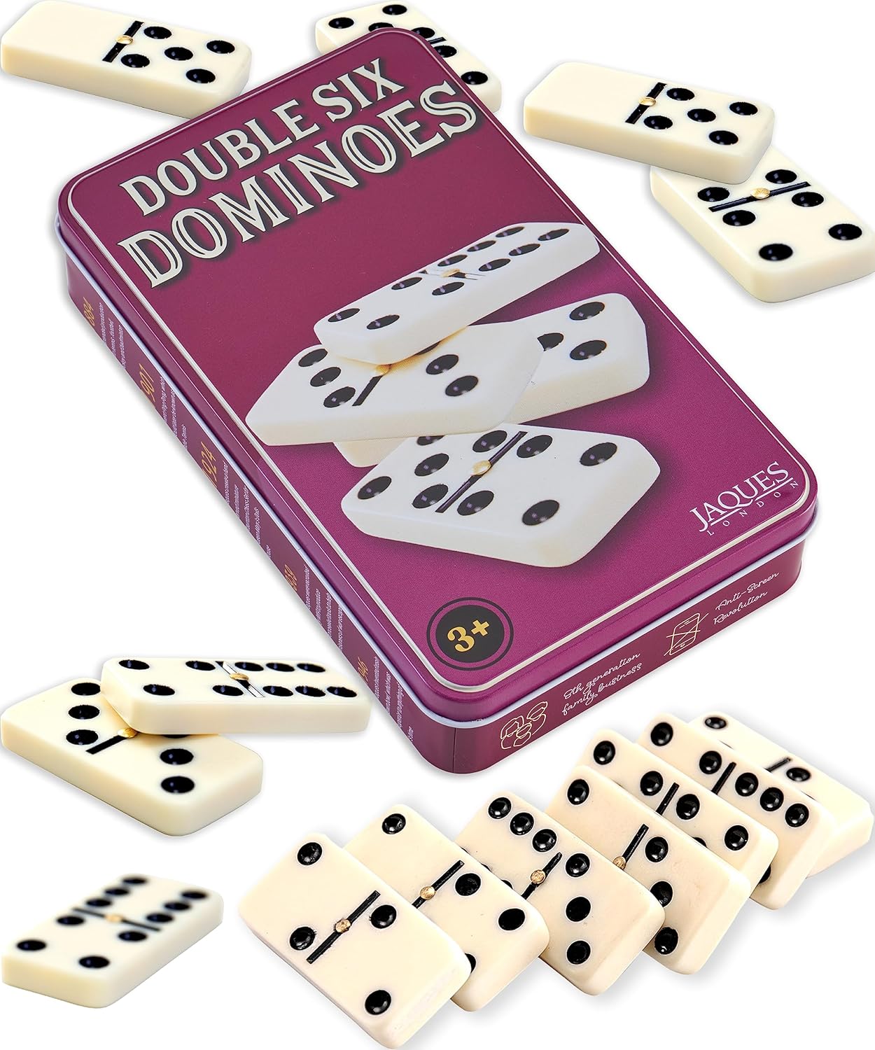 Jaques of London Dominoes | Luxury Dominoes Set for Adults & Kids Dominoes | Traditional Dominoes Game in Tin Box | Since 1795-0