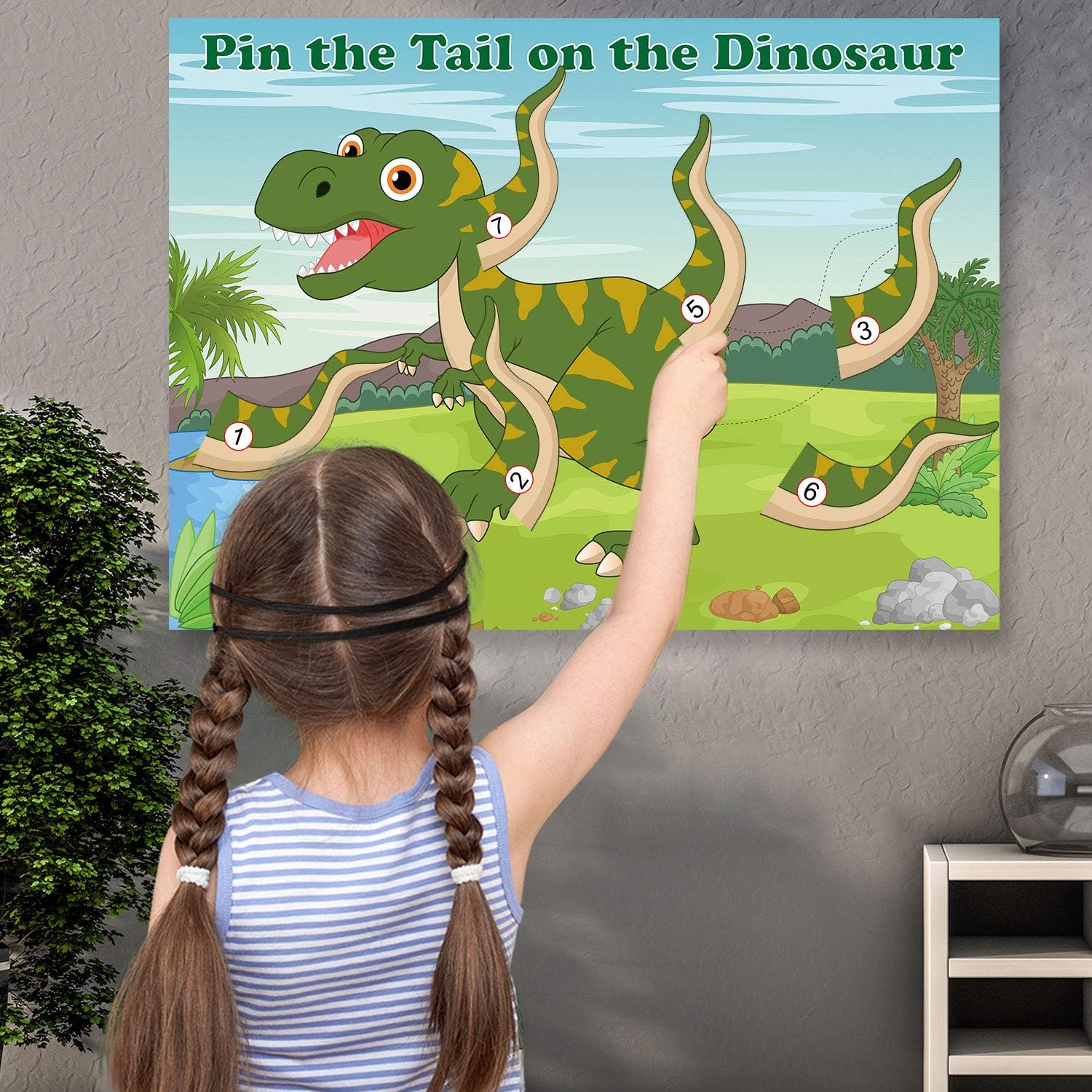 FEPITO Pin the Tail on the Dinosaur Game with 24 Pcs Tails for Dinosaur Birthday Party Supplies, Boys Dinosaur Party Game-3