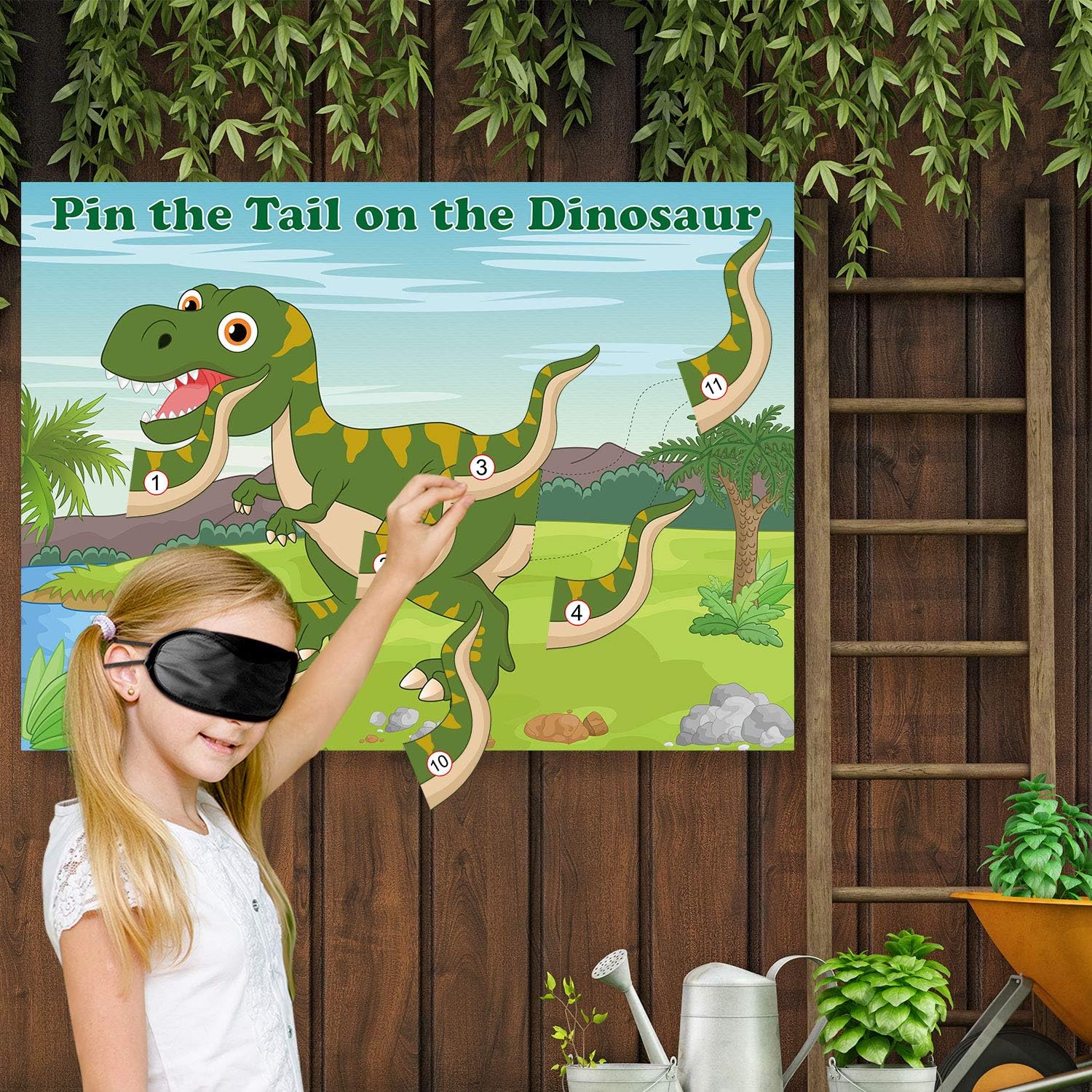 FEPITO Pin the Tail on the Dinosaur Game with 24 Pcs Tails for Dinosaur Birthday Party Supplies, Boys Dinosaur Party Game-4