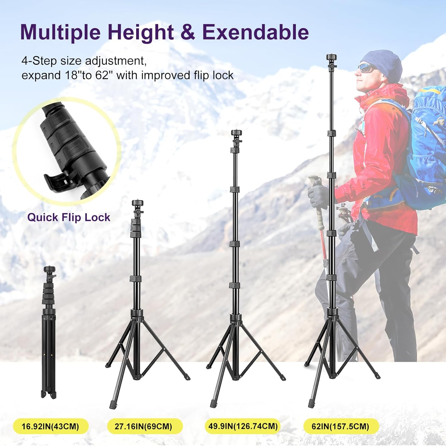 UBeesize Selfie Tripod 157 cm Extendable Smartphone Tripod with Bluetooth Remote Control Tripod for iPhone and Android Mobile Phone Black-2