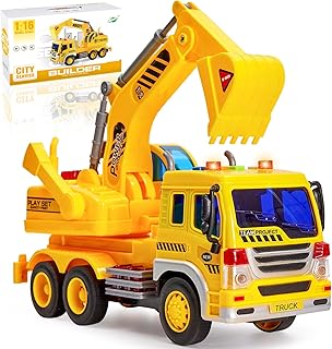 HERSITY Kids Toy Digger, Truck Lorry Toys Construction Vehicles with Lights and Sounds Cars Educational Toys Gifts for Children 3 4 5 6 Years Old Boys and Girls