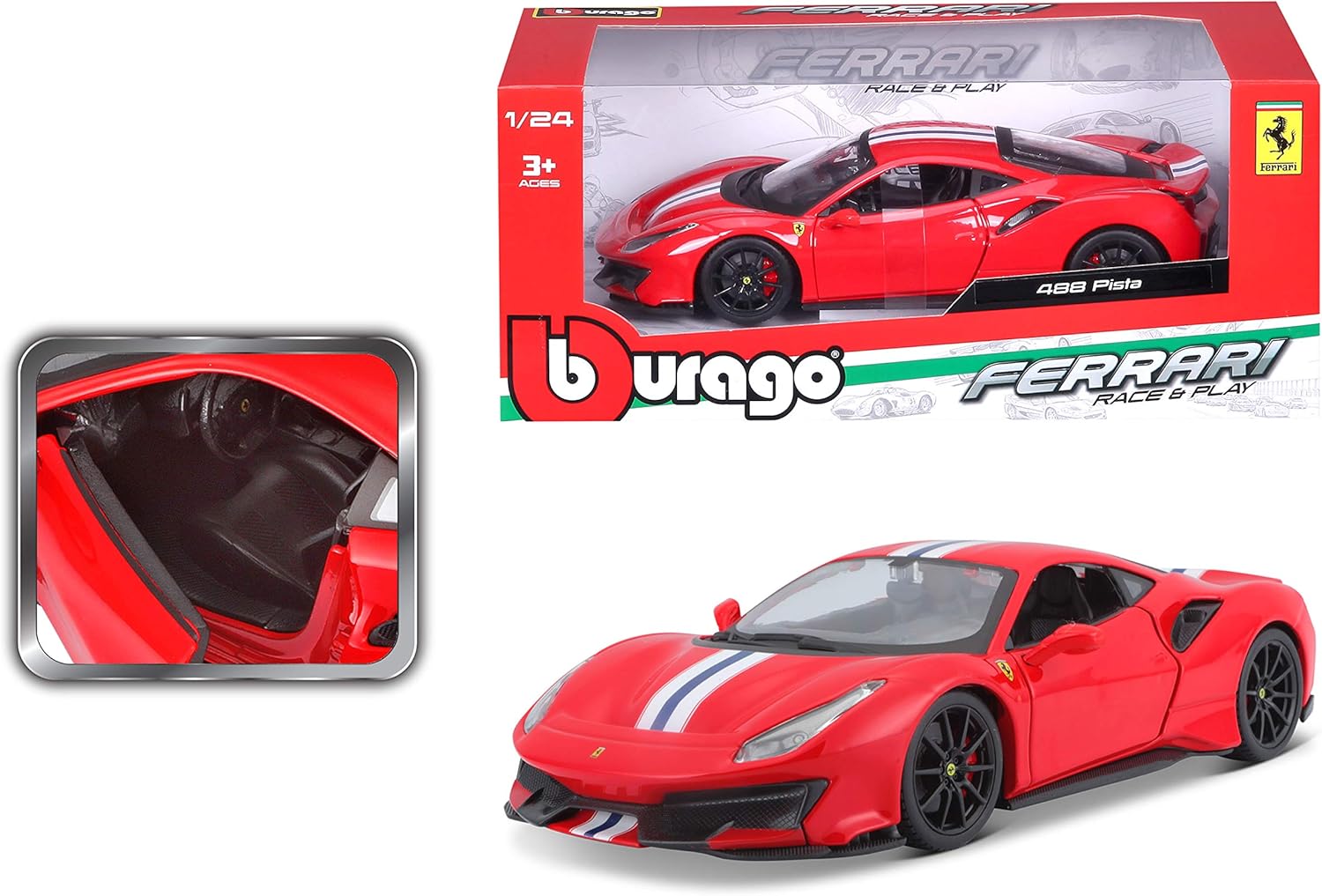 Bburago 1 24 - Ferrari 488 Pista R&P car - Assorted colors - 1 piece,Red, Medium-10